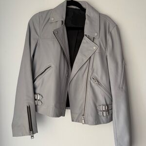 All Saints Light Gray Leather Biker Jacket